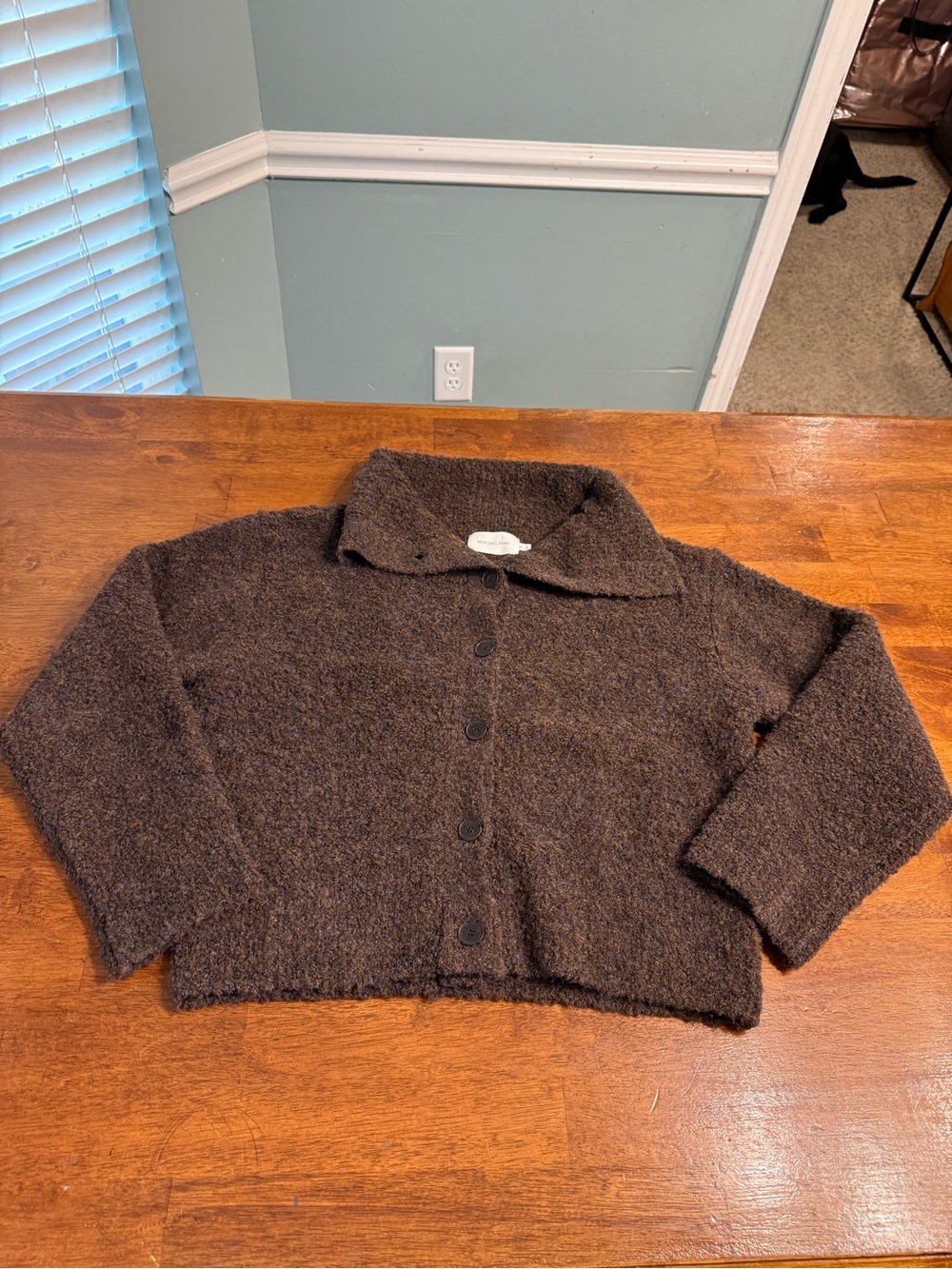Mijeong Park Spread Collar Bouclé Cardigan Sweater Brown Knit Jacket M/L